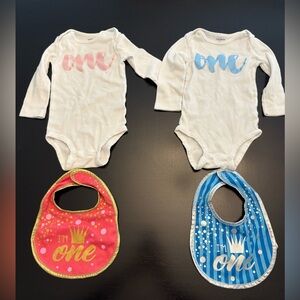 B/G twin birthday onesies 12 mo